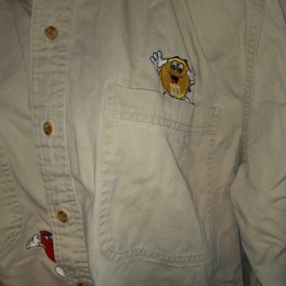 Planet Mars M & M's Vintage Shirt Beige Long Sleeve Collared Mens Medium - Picture 4 of 8